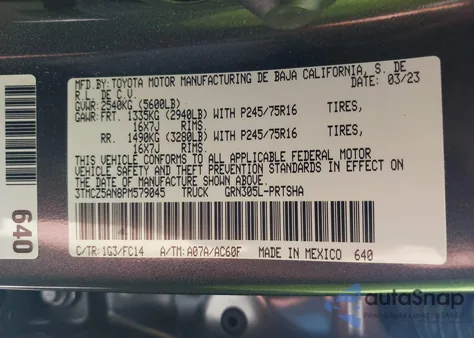 2023 Toyota Tacoma Double Cab/Sr/Sr5/Trail/Trd Sport/Trd Off Road/Trd Pro из США, поврежденный, VIN 3TMCZ5AN8PM579045